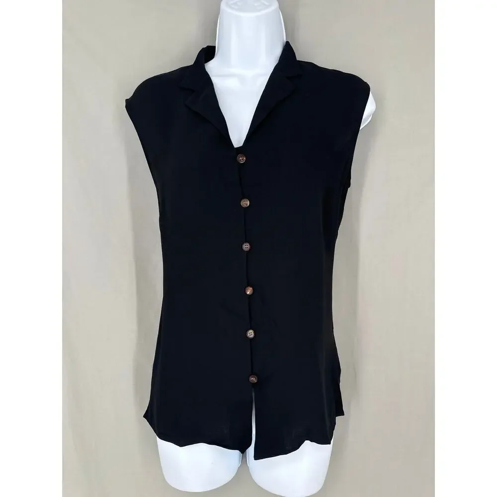 Lafayette 148 Top Womens XS Black Silk Button Capsule Minimalist Sleeveless - Picture 1 of 8